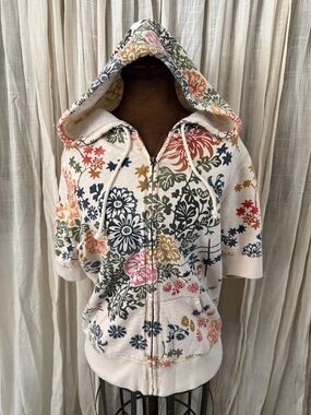 Lucky Brand Cream Floral Zip Hoodie Jacket